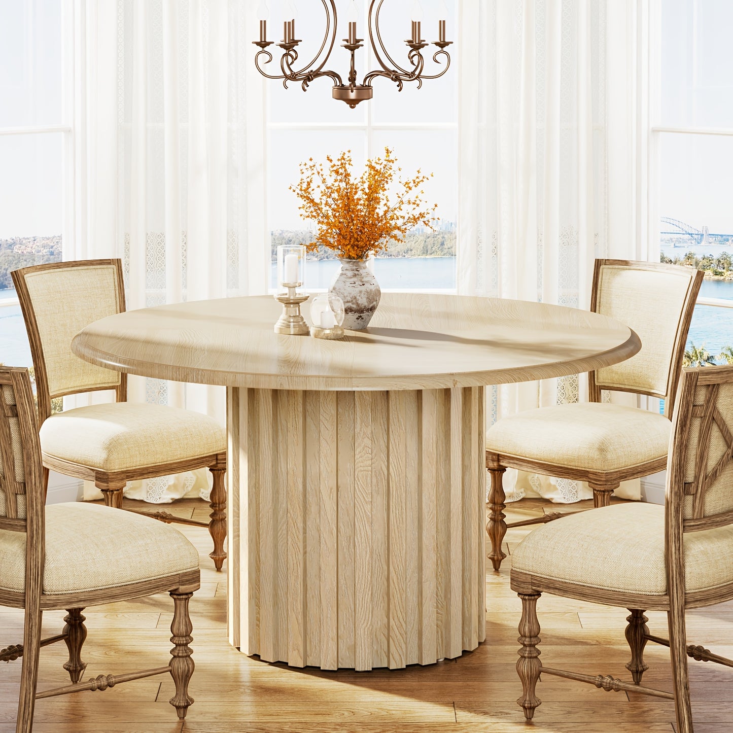 Ronde Eettafel – Ronde Tafel – Eetkamertafel – Keukentafel – Eethoektafel – Compact Design – Gelamineerd Spaanplaat & Metalen Onderstel – 119,99 cm Diameter