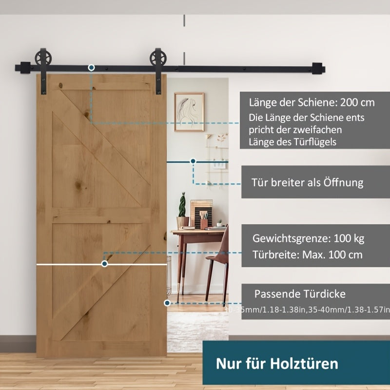 Schuifdeurbeslag – Schuifdeurset – Deurbeslag – Railsysteem – Schuifdeurkit – Carbon Staal Mat Zwart – Compleet Met 200cm Rail & Stil Gebruik