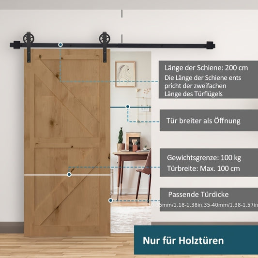 Schuifdeurbeslag – Schuifdeurset – Deurbeslag – Railsysteem – Schuifdeurkit – Carbon Staal Mat Zwart – Compleet Met 200cm Rail & Stil Gebruik