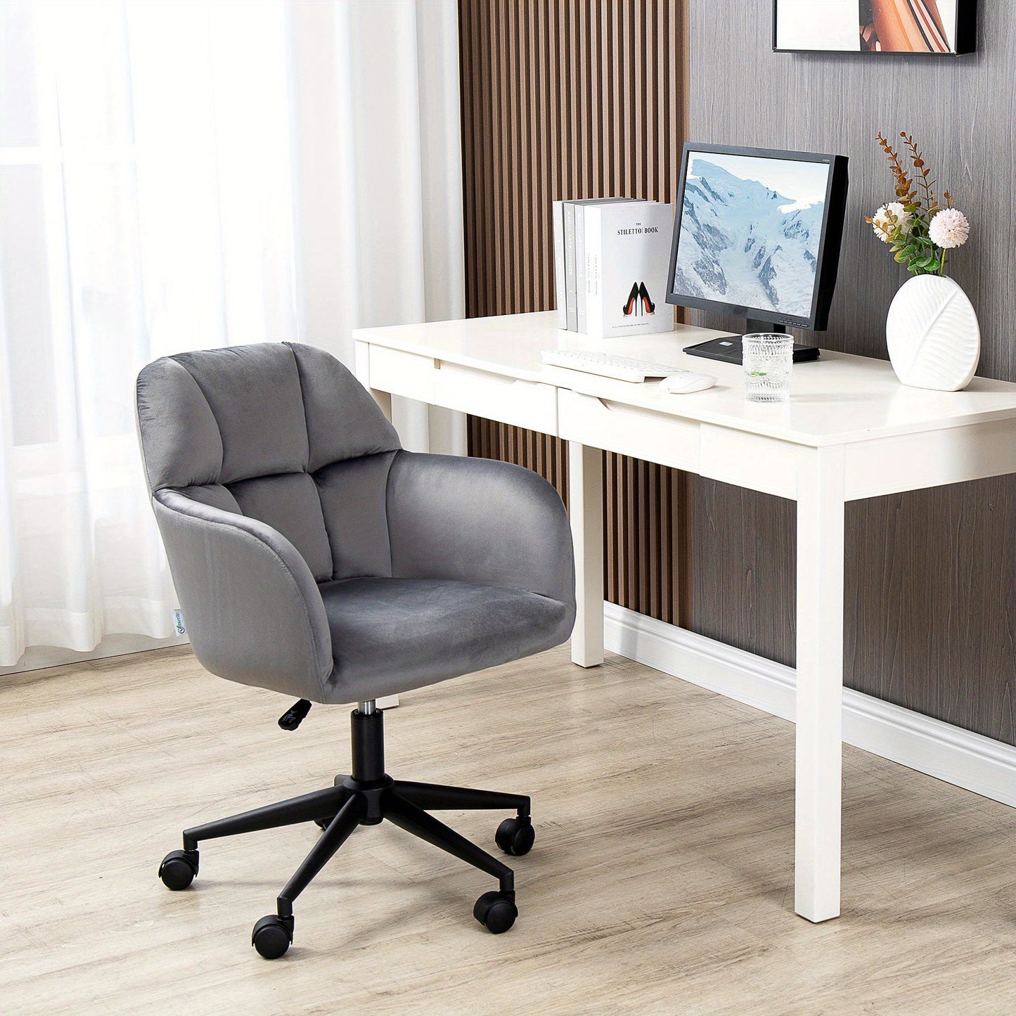 Bureaustoel – Office Chair – Draaistoel – Kantoorstoel – Bureaustoel – Verstelbare Zithoogte – Velvety Bekleding – Max 120 kg – Antracietgrijs