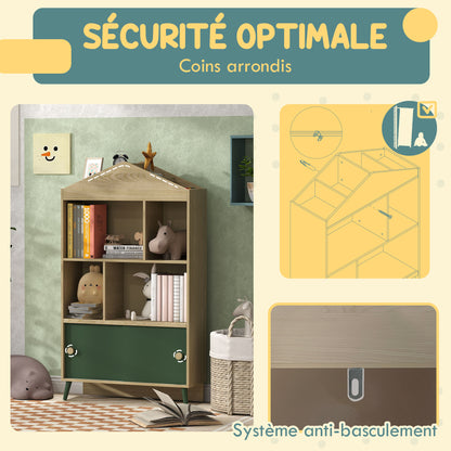 AIYAPLAY 'S Library Bookshelf 'S Storage Shelf 'S Room Toy Storage Furniture with 4 Niches, Cabinet for Playroom, 'S Room, Living Room - 80 X 30 X 140, 5 Cm Green