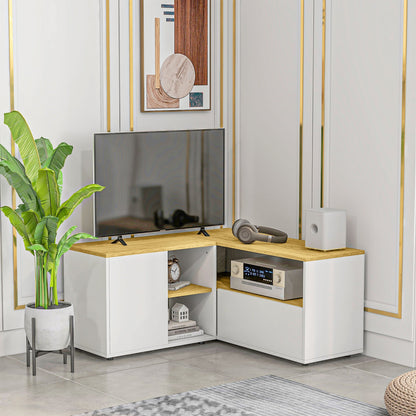 Hoek TV-kast – TV-meubel – Tv-dressoir – Mediameubel – Opbergkast – Licht Hout en Wit – Ruime Opbergruimte – Geschikt voor TV Tot 40 Inch