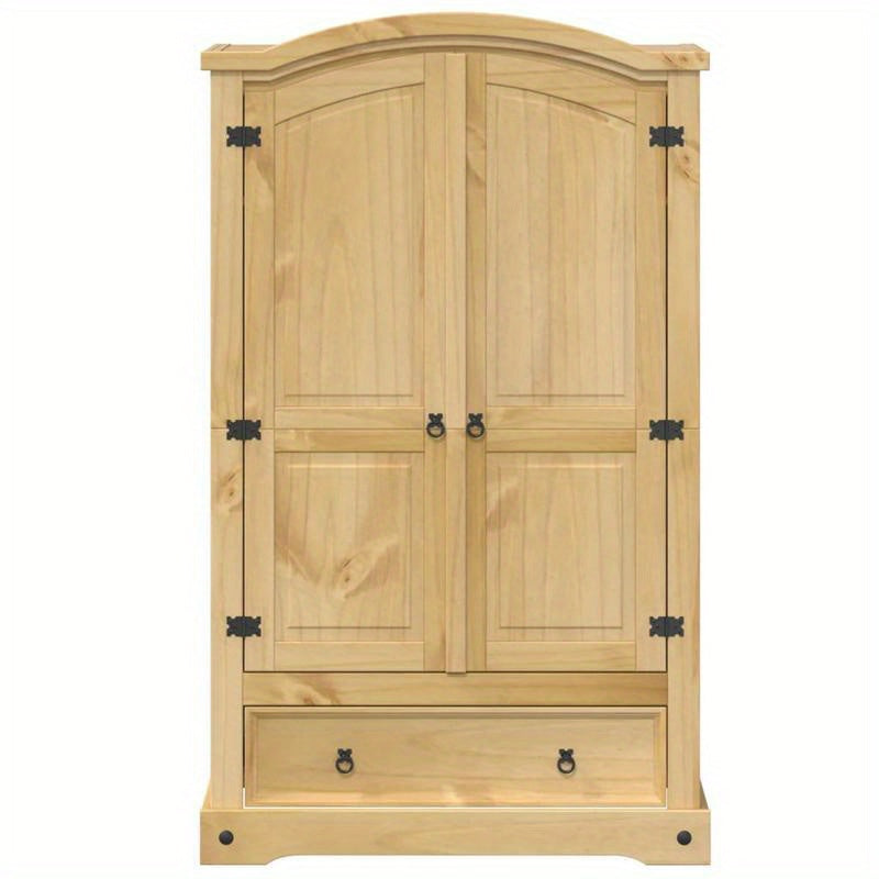 Kledingkast – Garderobekast – Linnenkast – Kledingopberger – Dressoirkast – Massief Dennenhout – Vrijstaand Ontwerp – 101x52x170 cm – Met Deuren, Lades en Haken – Duurzaam Bruin