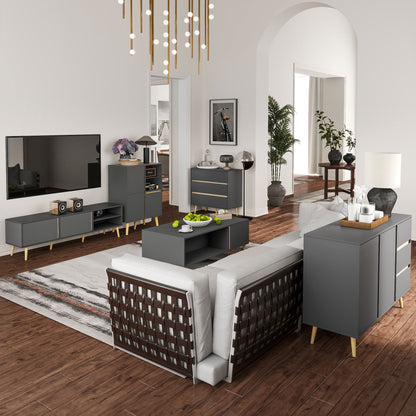 Scandinavisch Opbergmeubel – Dressoir – Kast – Sideboard – Ladenkast – Grijs Met Houten Accenten – 2 Deuren & 3 Laden – Compact 120x40x80 cm