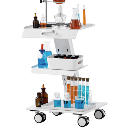 Labwagen – Mobiele Trolley – Werkwagen – Servicekar – Transportkar – Roestvrij Staal – 3-Laags – Geruisloze Zwenkwielen