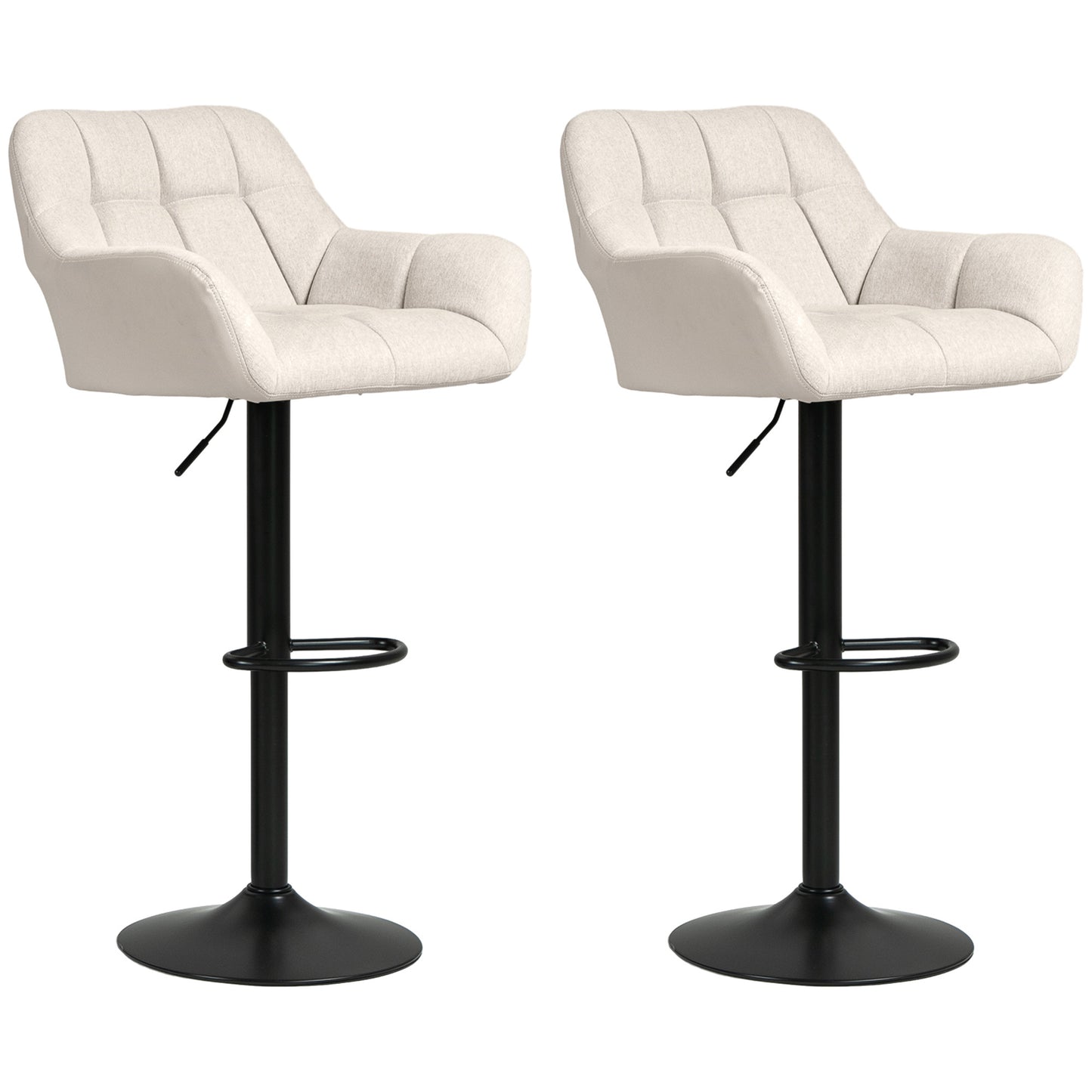 Barkrukken – Barstoelen – Krukken – Zitstoelen – Set van 2 – Verstelbare Zithoogte – Kunstleer Linnenlook Crème Zwart