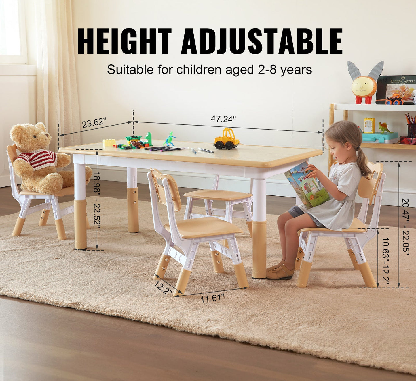Kinderstoel – Kindertafel – Peuterstoel – Meegroeistoel – Speeltafel – Verstelbare Hoogte – Stevig Hout