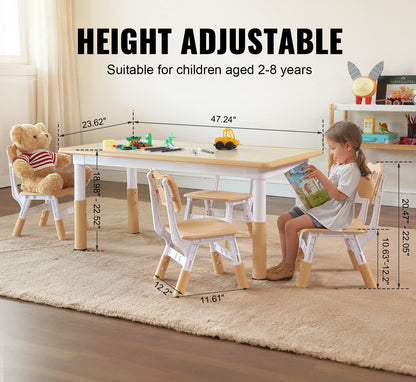 Kinderstoel – Kindertafel – Peuterstoel – Meegroeistoel – Speeltafel – Verstelbare Hoogte – Stevig Hout
