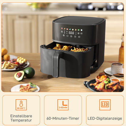 Hot Air Fryer, 8 Programs, 8 Liters, LED Screen, Black