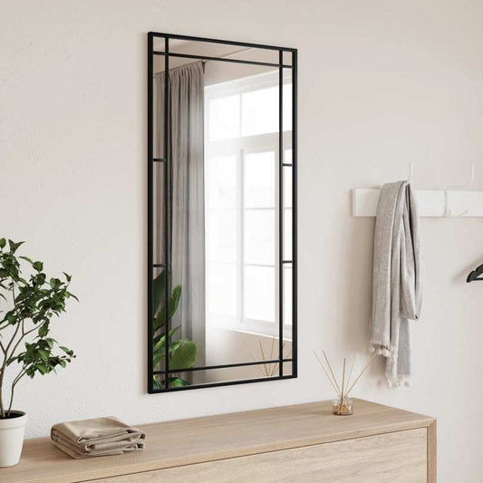 Wandspiegel – Spiegel – Badkamerspiegel – Hangspiegel – Woondecoratie – Zwart – Rechthoekig – 50x100 cm – IJzeren Frame – Verticaal – Zonder Elektriciteit