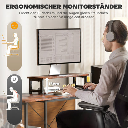L-vormig Bureau – Hoekbureau – Thuiswerkplek Bureau – Werktafel – Computerbureau – Verstelbare Planken – Ergonomische Monitorstandaard – Rustieke Bruine Afwerking