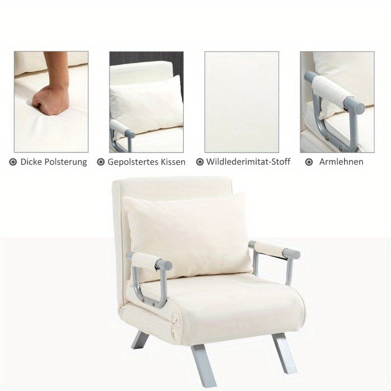 Sofa Bed – Slaapbank – Bedbank – Sleeper Chair – Vouwbed – Multifunctioneel – Compact Formaat – Creme Polyester