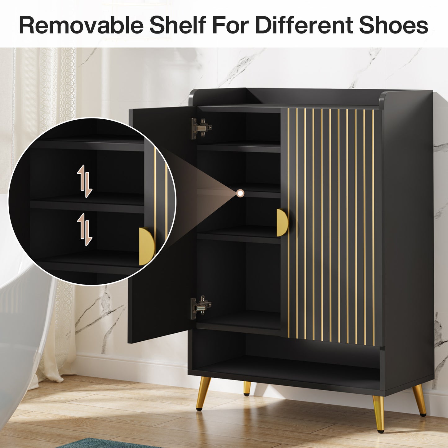 7-laags Schoenenkast – Schoenenrek – Schoenopberger – Schoenentoren – Schoenenkast met Deuren – Verstelbare Planken – Zwart MDF – Ruimtebesparend Vertical Design