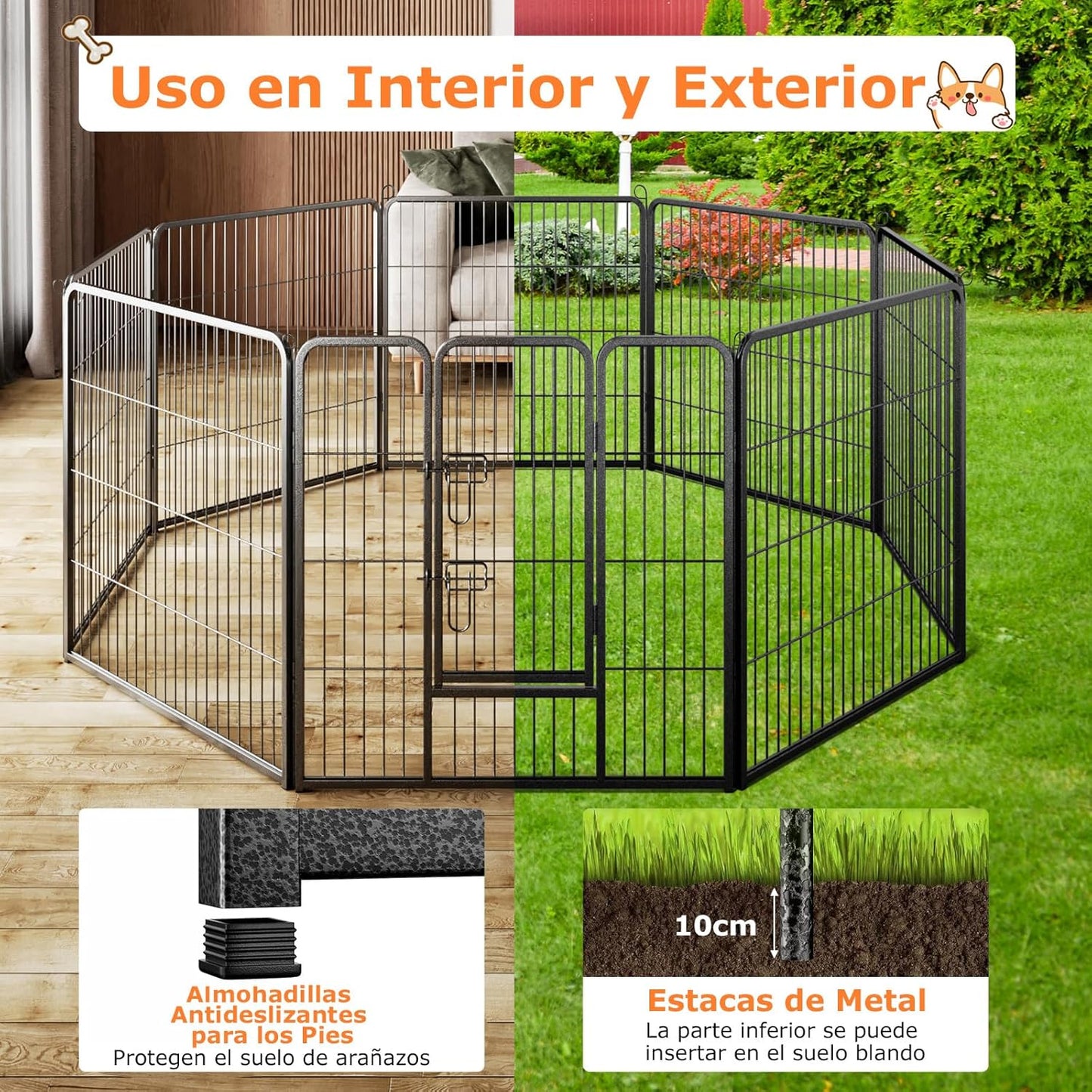 Hondenren – Speelren – Dierenren – Puppyren – Kattenren – Inklapbaar – Stabiel Zwart Metaal – 190x190x80 cm