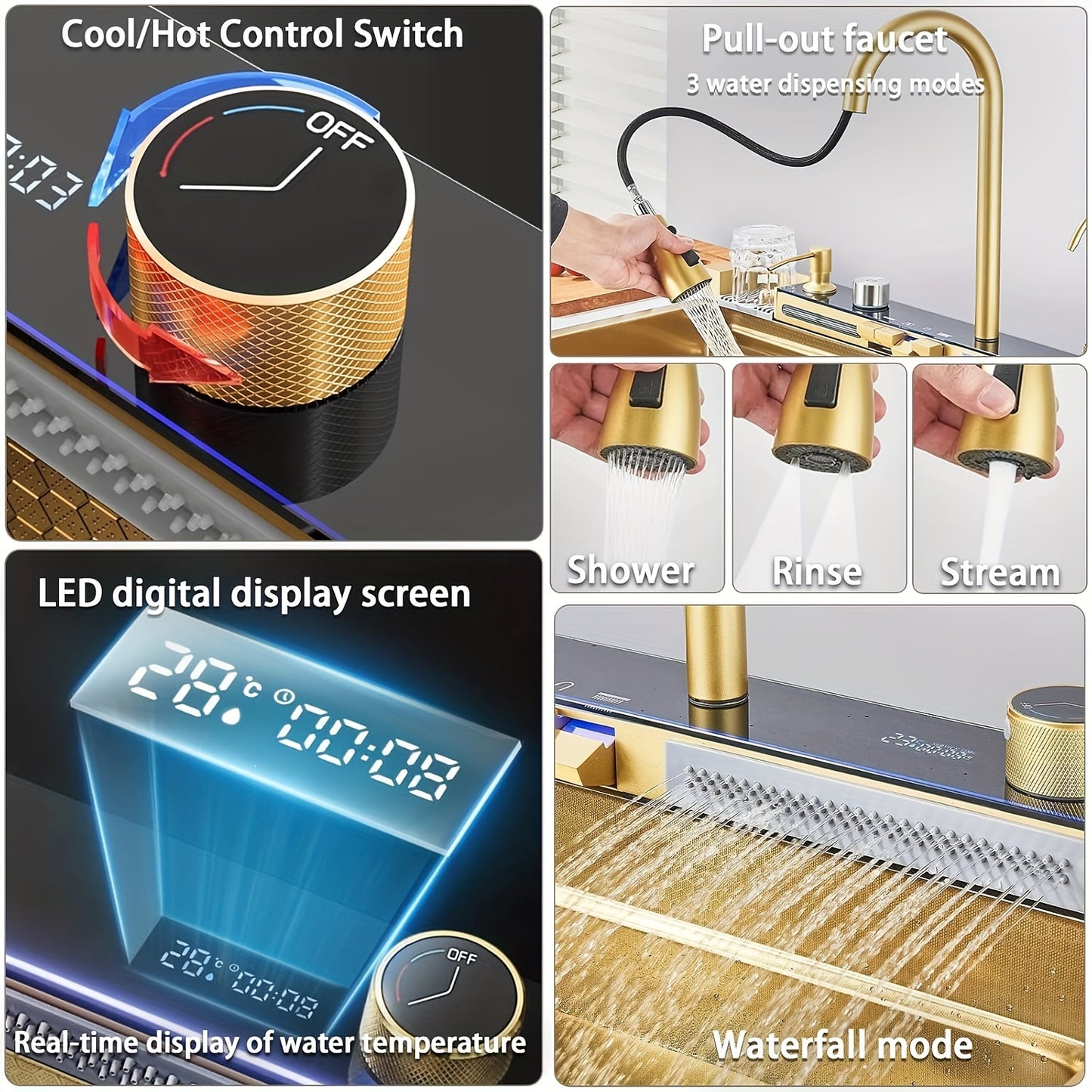 Keukenspoelbak – Gootsteen – Wasbak – Spoelbak – Enkele Bak – 74,9 cm – Gouden Geborsteld RVS – Nanocoating – Undermount Met Afvoer Rechts