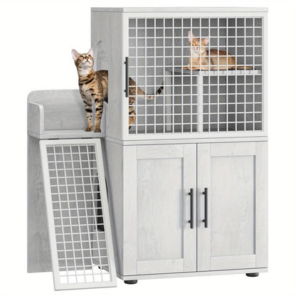 3-Laags Houten Kattenren – Kattenkooi – Kattenverblijf – Kattenhuis – Kattencondo – Met Trappen En Krabpalen – Ventilatiegaas En Afneembare Lade – Wit