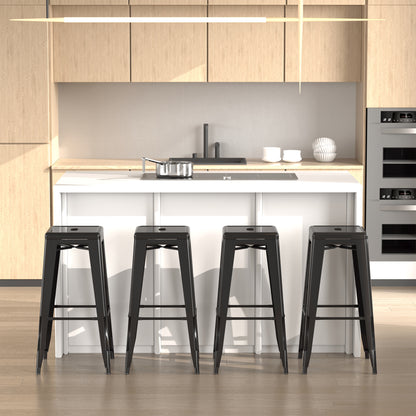 Barkrukken – Barstoelen – Zitkrukken – Krukken – Barkruk Set – Metalen Frame – Stapelbaar – Geschikt Binnen en Buiten – Zwart