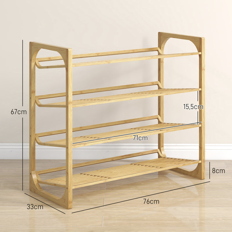 Bamboe Schoenenrek – Schoenenkast – Schoenrek – Schoenopberger – Schoenenhouder – 4 Lagen Voor 12 Paar Schoenen – Duurzaam Natuurlijk Bamboe 76x33x67 cm
