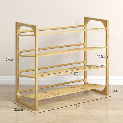 Bamboe Schoenenrek – Schoenenkast – Schoenrek – Schoenopberger – Schoenenhouder – 4 Lagen Voor 12 Paar Schoenen – Duurzaam Natuurlijk Bamboe 76x33x67 cm