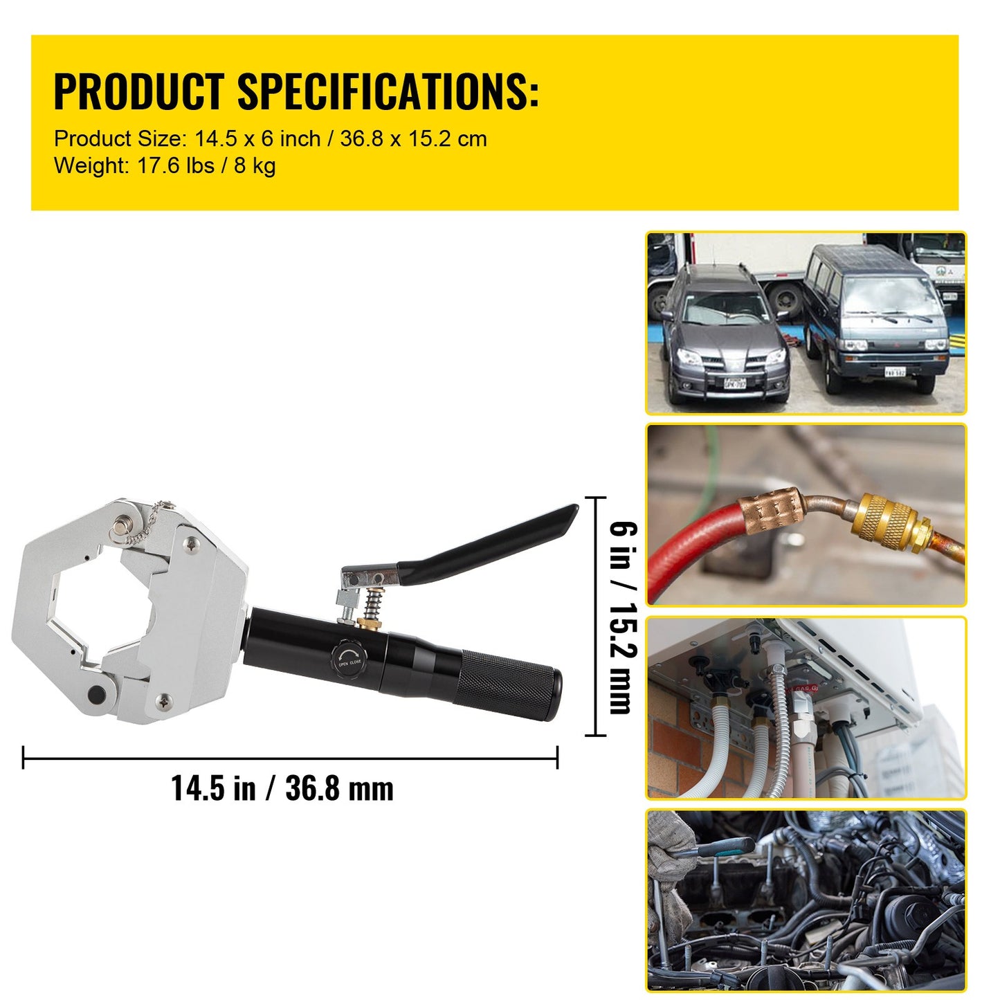Slangtang – Slangklemtool – Hydraulische Crimpzetter – Handgereedschap – Slangverwijderaar – Aluminiumlegering – 7 Wisselbare Matrijzen – Compact & Gebruiksvriendelijk