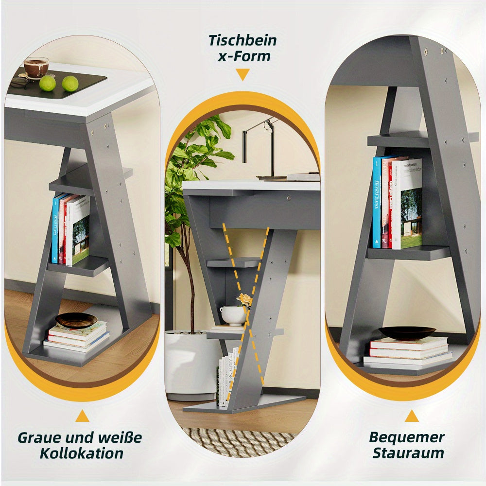 Bureau – Bureautafel – Werkplek – Computertafel – Computerbureau – Modern X-frame – Ruim Werkblad – Open Opberglades – Stevig & Onderhoudsvriendelijk – Grijs/Wit