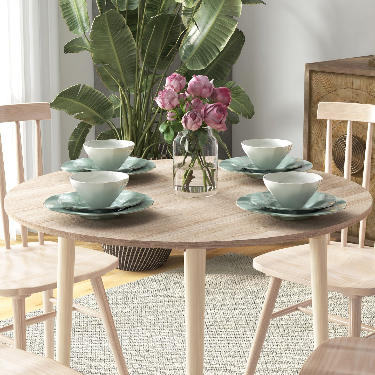 Eettafel – Uitschuifbare Tafel – Klaptafel – Ronde Tafel – Keukentafel – Ruimtebesparend Ontwerp – MDF Met Houten Poot – Ø 89 x 73,5 cm