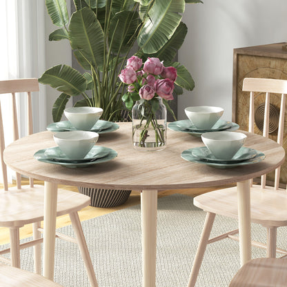 Eettafel – Uitschuifbare Tafel – Klaptafel – Ronde Tafel – Keukentafel – Ruimtebesparend Ontwerp – MDF Met Houten Poot – Ø 89 x 73,5 cm
