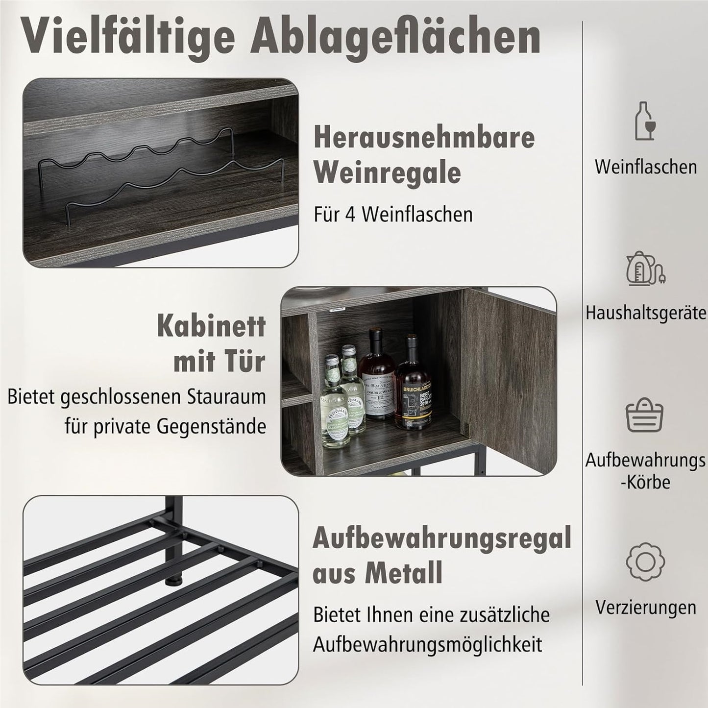 Dressoir – Opbergkast – Ladekast – Buffetkast – Wandkast – Met Wijnrek – Industrieel MDF & Metaal – 100x35x83 cm