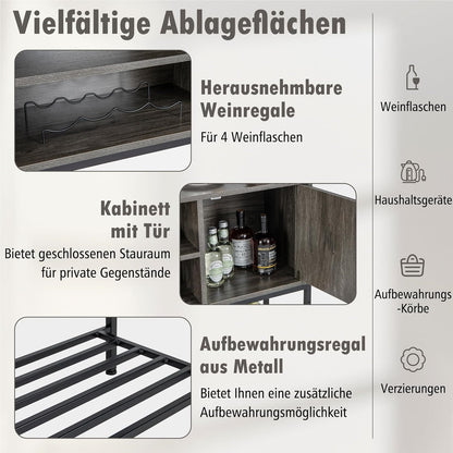 Dressoir – Opbergkast – Ladekast – Buffetkast – Wandkast – Met Wijnrek – Industrieel MDF & Metaal – 100x35x83 cm