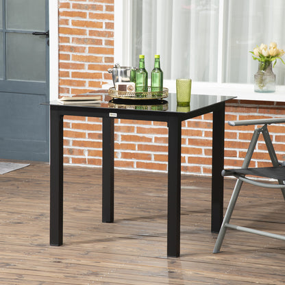 Vierkante Tuintafel – Tuinset – Balkontafel – Terrastafel – Eettafel – Aluminium Frame – Gehard Glas – 80x80x74 cm – Zwart