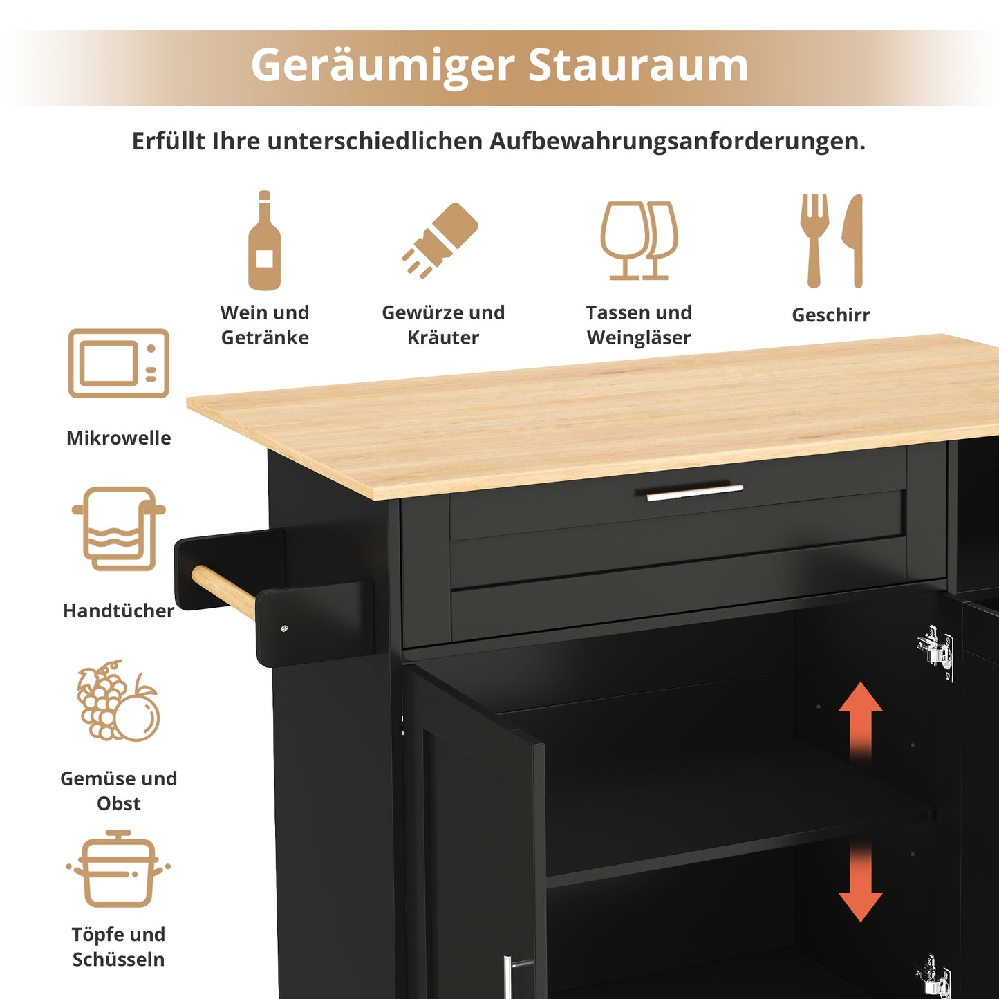 Keukentrolley – Keukenwagen – Serveerwagen – Keukenrek – Mobiele Keukentrolley – Uitschuifbaar Werkblad – 132,5x44-70x90 cm – Hout Met Eikenlook