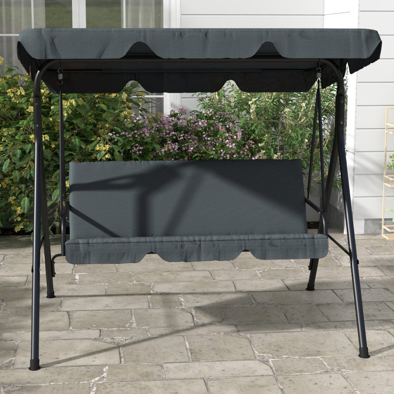 Tuinschommelbank – Hollywood Schommelbank – Tuinschommel – Schommelbank 3-Zits – Schommelbank Met Kussen – Grijs – Verstelbaar Zonnedak – Stalen Frame 240 kg Belastbaar