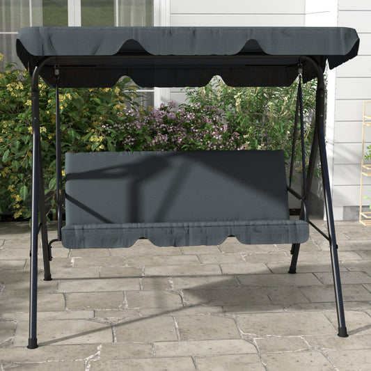 Tuinschommelbank – Hollywood Schommelbank – Tuinschommel – Schommelbank 3-Zits – Schommelbank Met Kussen – Grijs – Verstelbaar Zonnedak – Stalen Frame 240 kg Belastbaar