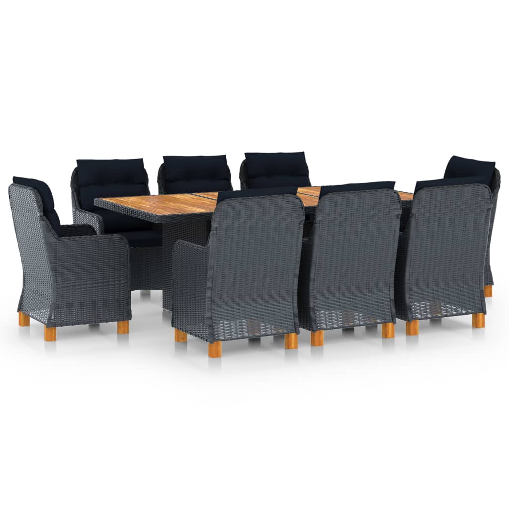 Dining Set – Tuinset – Bistroset – Buitenmeubelset – Terrasmeubels – Set van 8 Stoelen - Donkergrijs en Bruin – Weerbestendig PE Rattan – Massief Houten Tafelblad
