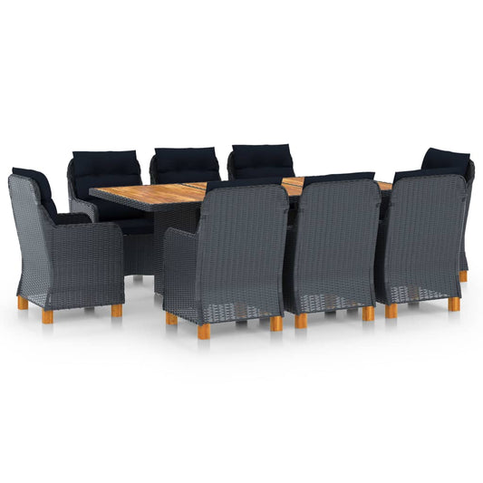 Dining Set – Tuinset – Bistroset – Buitenmeubelset – Terrasmeubels – Set van 8 Stoelen - Donkergrijs en Bruin – Weerbestendig PE Rattan – Massief Houten Tafelblad