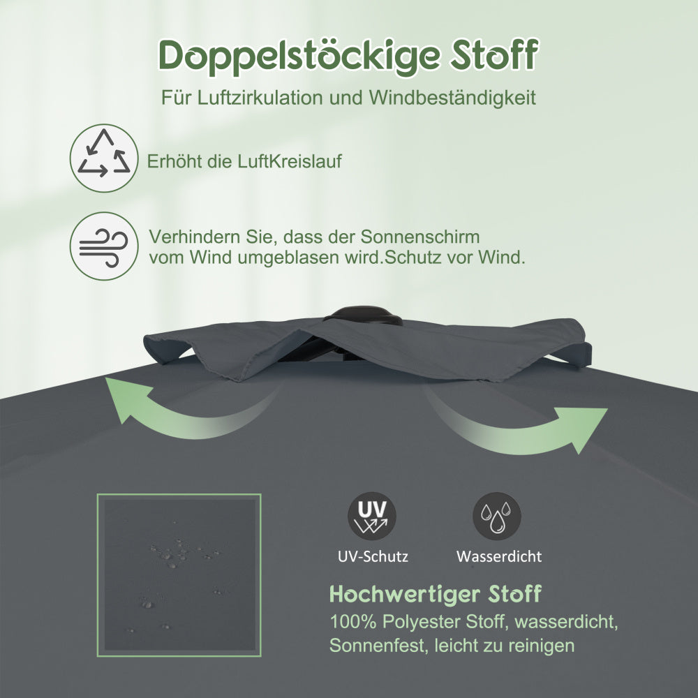 Parasol – Stokparasol – Balkonparasol – Zweefparasol – Strandparasol – 270 cm Diameter – Duurzaam Waterafstotend Doek – Stevig IJzeren Frame – Opvouwbaar & Draagbaar – Modern Grijs