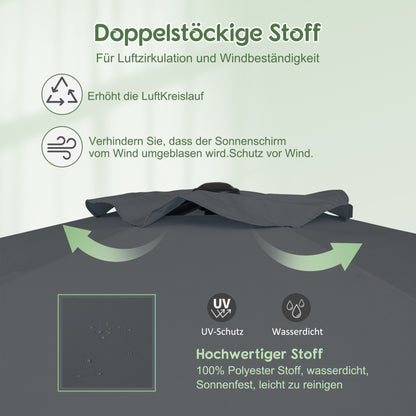 Parasol – Stokparasol – Balkonparasol – Zweefparasol – Strandparasol – 270 cm Diameter – Duurzaam Waterafstotend Doek – Stevig IJzeren Frame – Opvouwbaar & Draagbaar – Modern Grijs
