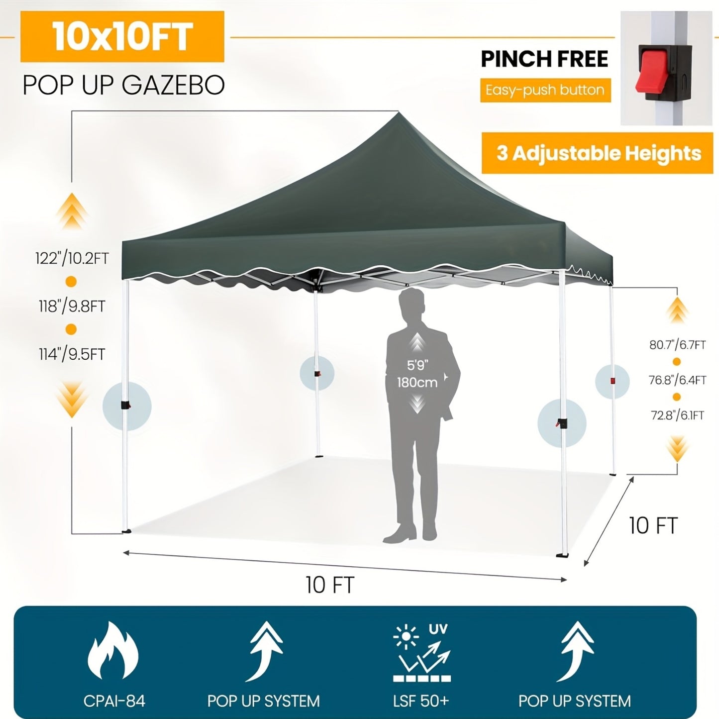 Voortent – Pop-up Tent – Partytent – Paviljoen – Zonnetent – 3,05x6,1 Meter – Verwijderbare Zijkanten & Snelle Opzet