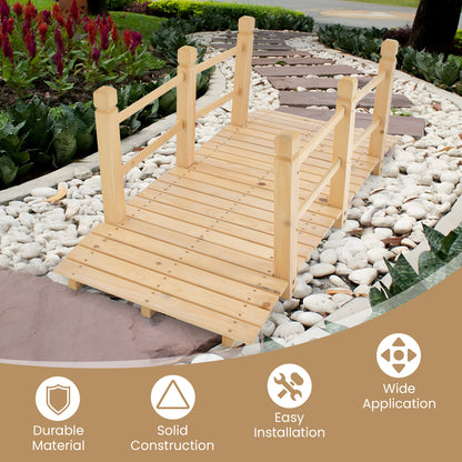 Houten Tuinbrug – Tuinbrugje – Vijverbrug – Slootbrug – Decoratieve Brug – Carbongecarboniseerd Vurenhout – Dubbele Veiligheidsleuningen – 150 x 67 x 55 cm – Draagvermogen 180 kg