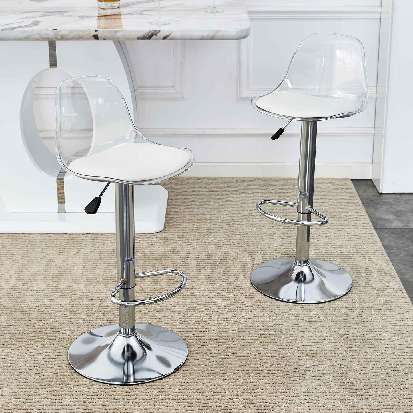 Barkrukken – Barkruk Set – Barstoelen – Keukenkrukken – Witte metalen poten – 360° Draaibaar – Verstelbare Hoogte 81,8-99 cm