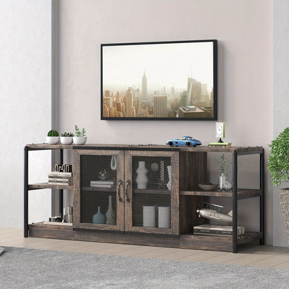 Heavy-Duty TV Stand for 65+ Inch TVs - Farmhouse Industrial Media Console with Storage Cabinet, Mesh Doors - Rustic Oak Entertainment Center - Sturdy Hardwood Construction - Living Room Furniture for Modern, Farmhouse, Apartm