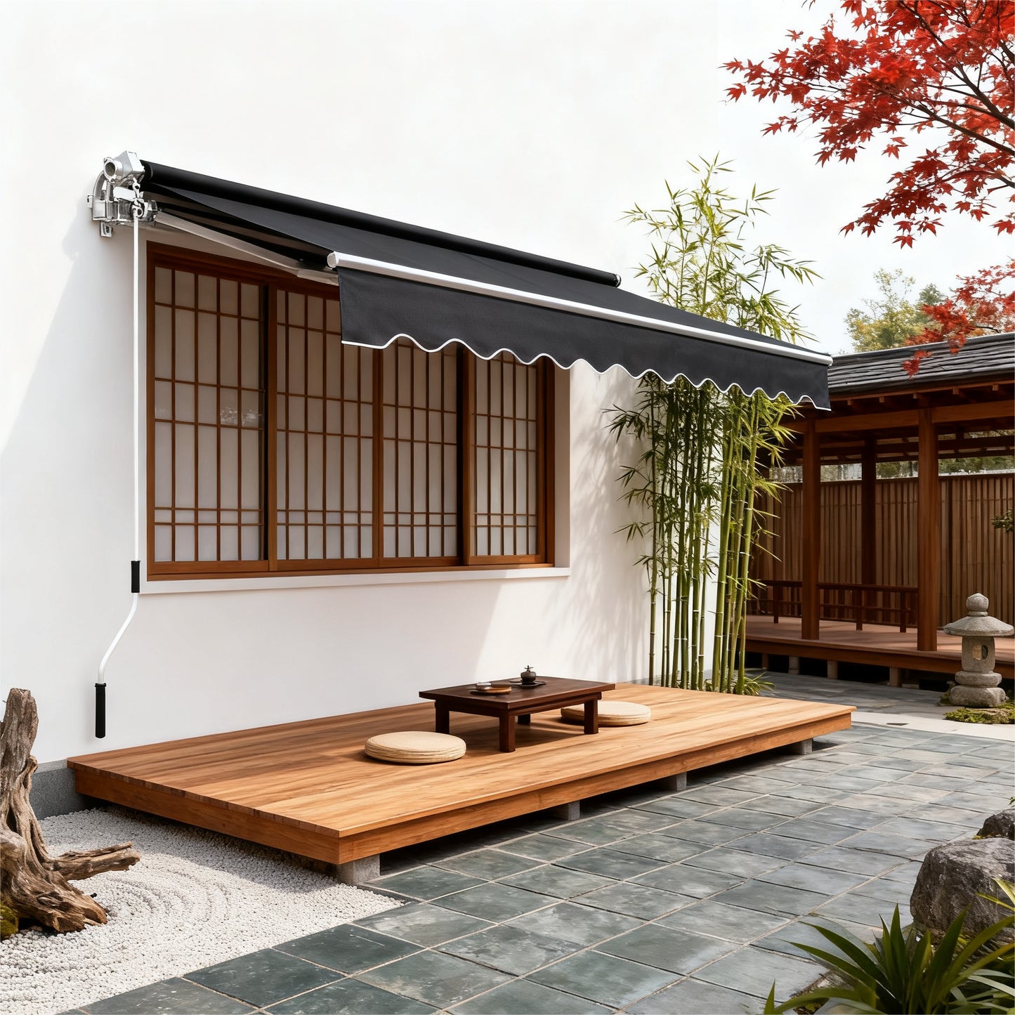 Retractable Aluminum Awning with Hand Crank - Heavy-Duty Manual Shade Canopy, Adjustable Widths (98.4”/118.1”/141.7”) & Lengths (200-300cm), Dark Gray Outdoor Awning for Balcony, Patio, Terrace - Easy Install, Durable M