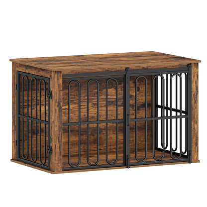 Hondenkennel – Hondenbench – Hondenkooi – Hondenren – Huisdierkooi – Hout – Dubbele Deuren Met Schuifmechanisme – Ruimtebesparend Design – Voor Kleine en Middelgrote Honden – Waterbestendig Spaanplaat – 60×100×62,4 cm – Bruin/Wit