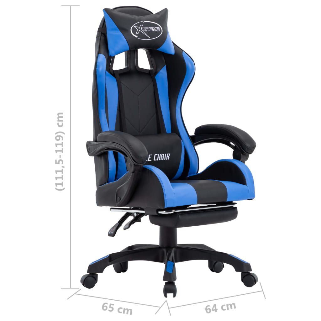Bureaustoel – Bureaustoel Ergonomisch – Gamingstoel – Werkstoel – Stoel Verstelbaar – Inklapbare Voetensteun – Kunstleer Blauw Zwart