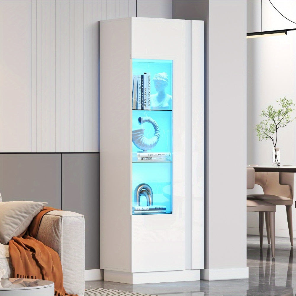 Vitrinekast – Glazen Kast – Displaykast – Opbergkast – Vitrine – Hoogglans Wit – 60x40x180 cm – Acryl Deuren – Vrijstaand zonder Elektriciteit