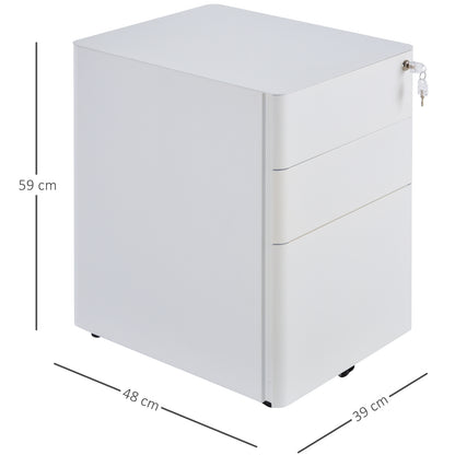 Office Opbergkast – Bureaublad Ladenkast – Archiefkast – Ladeblok – Schuifladenkast – 3 Slotbare Lades – Wit Stalen Materiaal – 39x48x59 cm