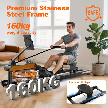 Roeimachine voor Thuis – Waterroeimachine – Vouwbare Roeitrainer – Fitnessapparaat – Roeimachine Water – Voorzien van Verstelbare Tablet Houder – Draagvermogen 160 kg