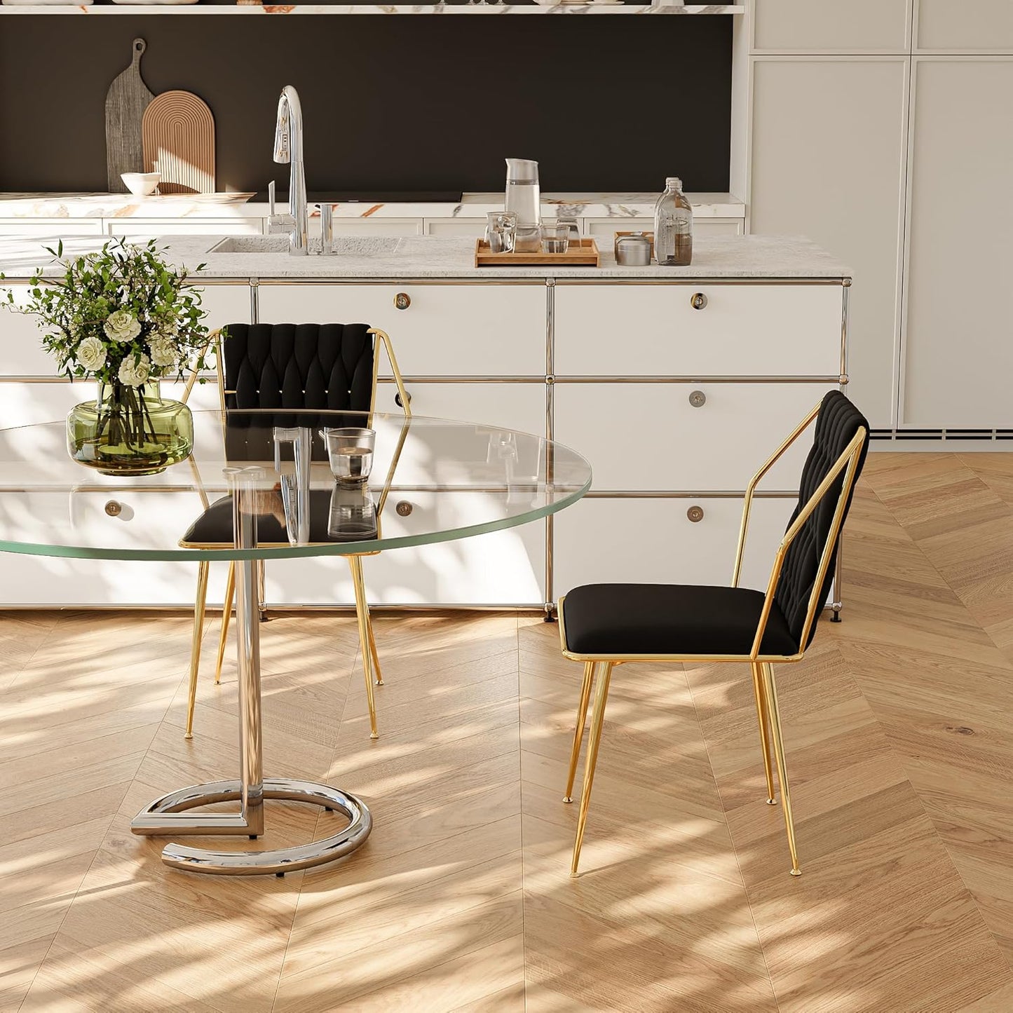 Eetkamerstoelen – Stoel – Zithoek Stoel – Keukenstoel – Loungestoel – Set Van 2 – Velvet Bekleding – Gouden Metalen Poot