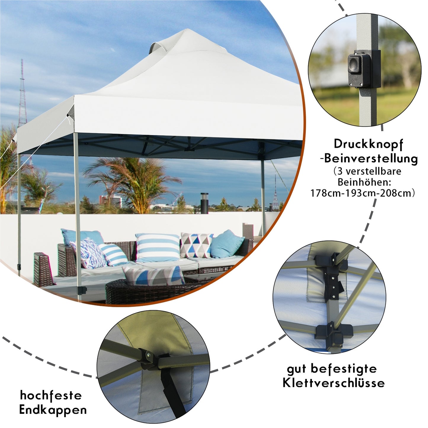 Partytent – Paviljoen – Tuintent – Feesttent – Opvouwbare Tent – 3x3 m – Waterdicht – UV Bescherming 50+ – Stevig Frame – Winterbestendig – Wit
