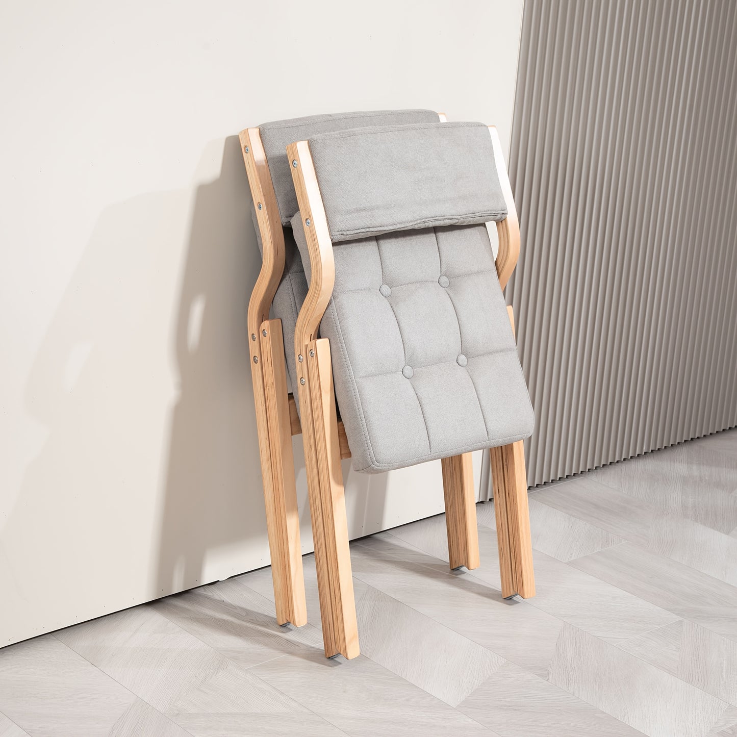 Klapstoel – Vouwstoel – Eettafelstoel – Opvouwbare Stoel – Houten Stoel – Stevig Hardhout – Comfortabel Met Grijs Kussen